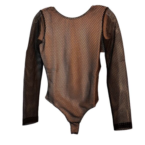 Cosmopolitan Dress The Population Mesh Long Sleeve Open Back Bodysuit S Black - Picture 1 of 11